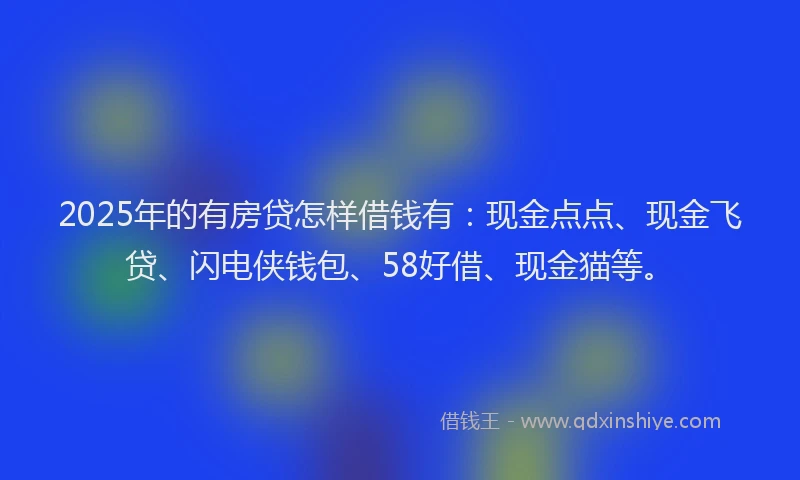 2025年的有房贷怎样借钱有：现金点点、现金飞贷、闪电侠钱包、58好借、现金猫等。