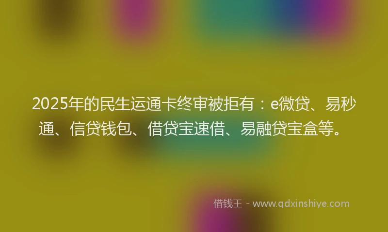 2025年的民生运通卡终审被拒有：e微贷、易秒通、信贷钱包、借贷宝速借、易融贷宝盒等。