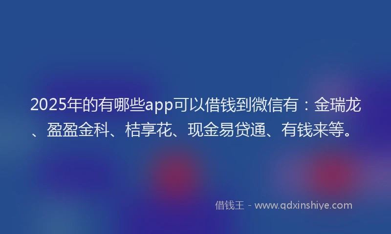 2025年的有哪些app可以借钱到微信有：金瑞龙、盈盈金科、桔享花、现金易贷通、有钱来等。