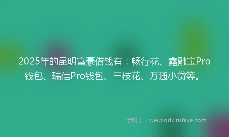 2025年的昆明富豪借钱有：畅行花、鑫融宝Pro钱包、瑞信Pro钱包、三枝花、万通小贷等。