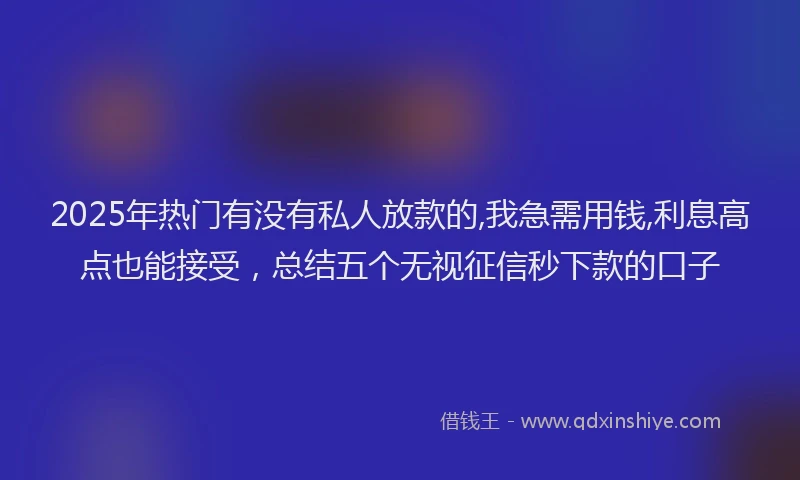 2025年热门有没有私人放款的,我急需用钱,利息高点也能接受，总结五个无视征信秒下款的口子