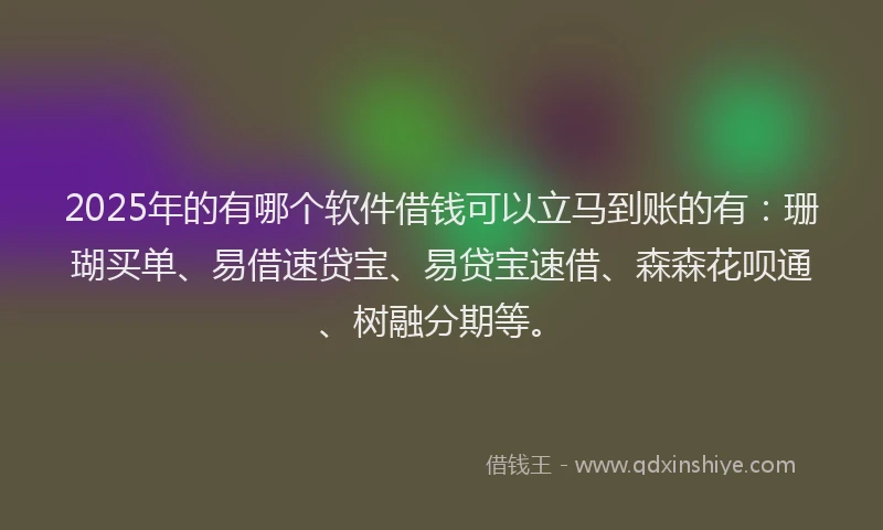 2025年的有哪个软件借钱可以立马到账的有：珊瑚买单、易借速贷宝、易贷宝速借、森森花呗通、树融分期等。