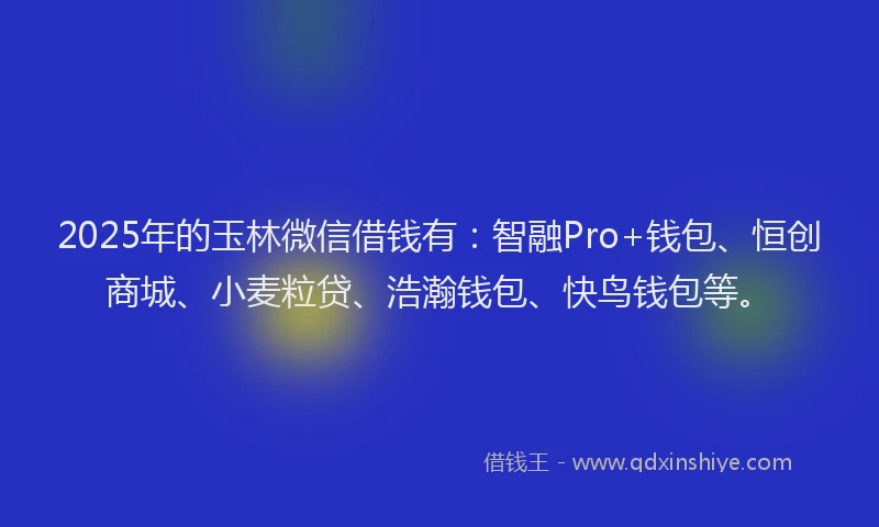 2025年的玉林微信借钱有：智融Pro+钱包、恒创商城、小麦粒贷、浩瀚钱包、快鸟钱包等。