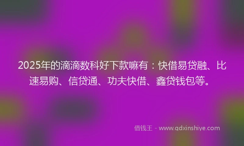 2025年的滴滴数科好下款嘛有：快借易贷融、比速易购、信贷通、功夫快借、鑫贷钱包等。