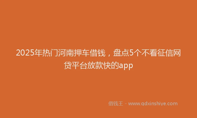 2025年热门河南押车借钱，盘点5个不看征信网贷平台放款快的app