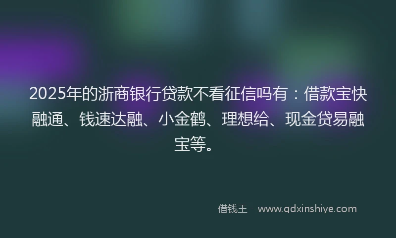 2025年的浙商银行贷款不看征信吗有：借款宝快融通、钱速达融、小金鹤、理想给、现金贷易融宝等。