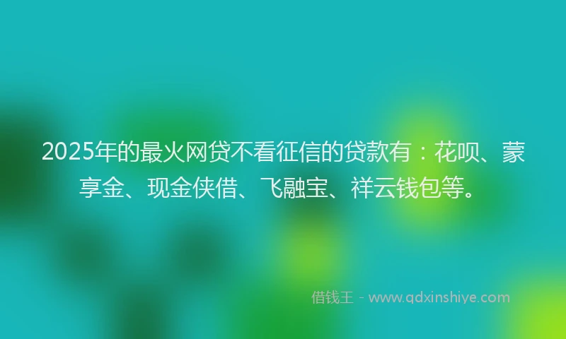 2025年的最火网贷不看征信的贷款有：花呗、蒙享金、现金侠借、飞融宝、祥云钱包等。