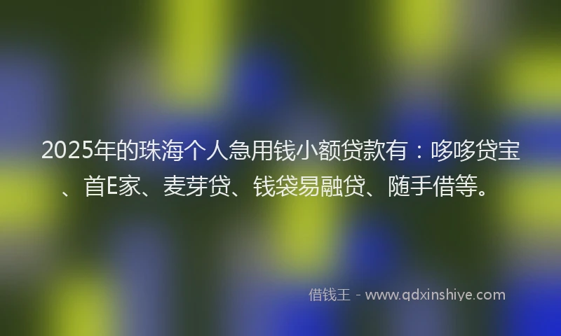 2025年的珠海个人急用钱小额贷款有：哆哆贷宝、首E家、麦芽贷、钱袋易融贷、随手借等。