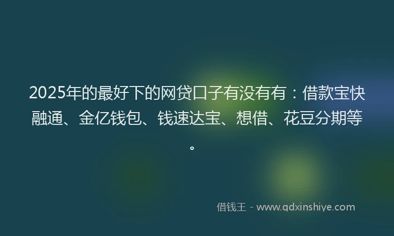 2025年的最好下的网贷口子有没有有：借款宝快融通、金亿钱包、钱速达宝、想借、花豆分期等。