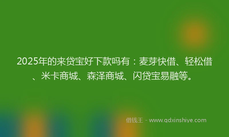 2025年的来贷宝好下款吗有：麦芽快借、轻松借、米卡商城、森泽商城、闪贷宝易融等。