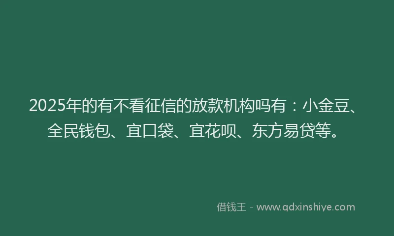 2025年的有不看征信的放款机构吗有：小金豆、全民钱包、宜口袋、宜花呗、东方易贷等。