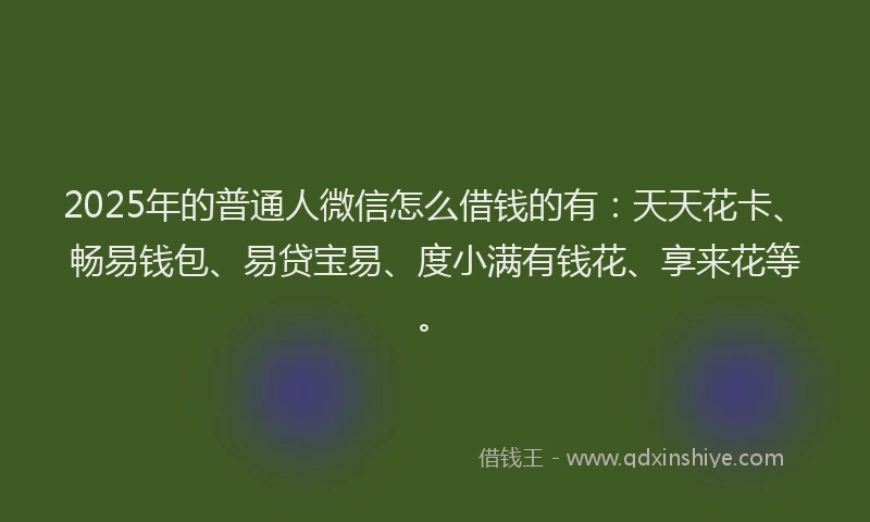 2025年的普通人微信怎么借钱的有：天天花卡、畅易钱包、易贷宝易、度小满有钱花、享来花等。