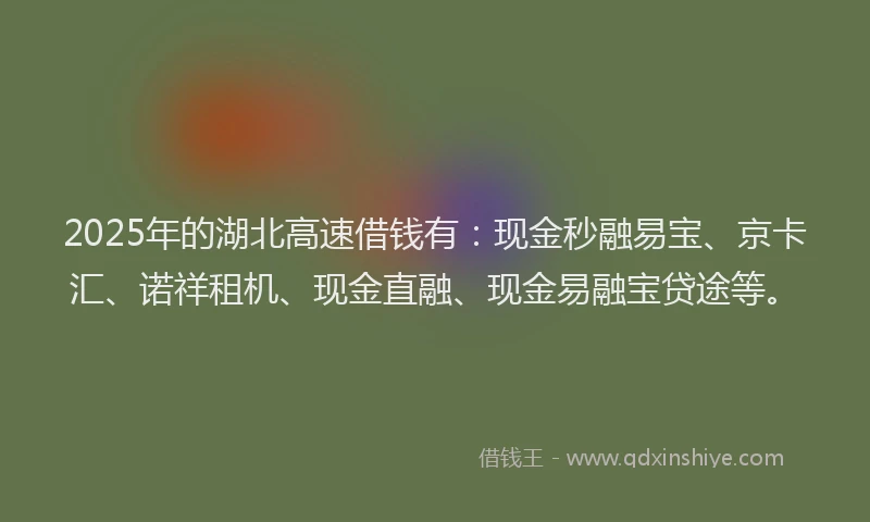 2025年的湖北高速借钱有：现金秒融易宝、京卡汇、诺祥租机、现金直融、现金易融宝贷途等。