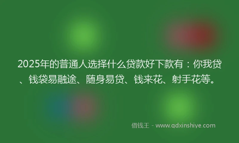 2025年的普通人选择什么贷款好下款有：你我贷、钱袋易融途、随身易贷、钱来花、射手花等。