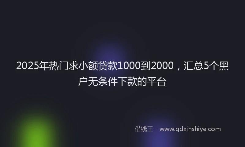 2025年热门求小额贷款1000到2000，汇总5个黑户无条件下款的平台
