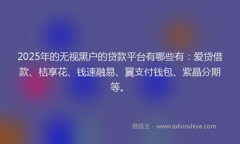 2025年的无视黑户的贷款平台有哪些有：爱贷借款、桔享花、钱速融易、翼支付钱包、紫晶分期等。