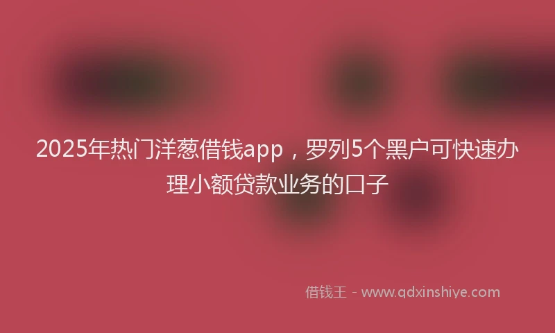2025年热门洋葱借钱app，罗列5个黑户可快速办理小额贷款业务的口子