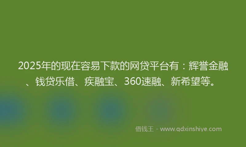2025年的现在容易下款的网贷平台有：辉誉金融、钱贷乐借、疾融宝、360速融、新希望等。