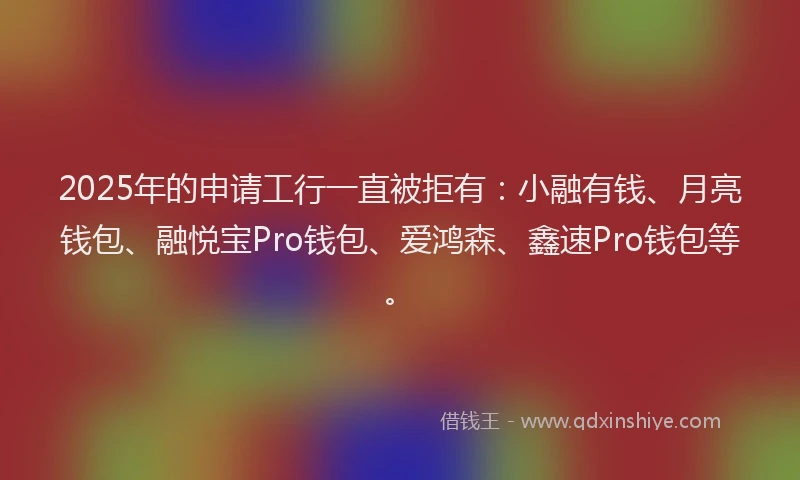 2025年的申请工行一直被拒有：小融有钱、月亮钱包、融悦宝Pro钱包、爱鸿森、鑫速Pro钱包等。