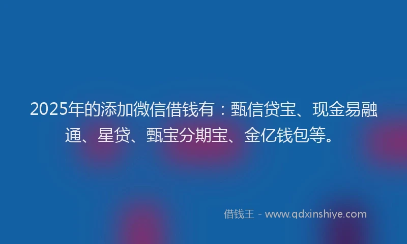 2025年的添加微信借钱有：甄信贷宝、现金易融通、星贷、甄宝分期宝、金亿钱包等。