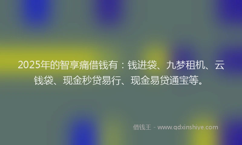 2025年的智享痛借钱有：钱进袋、九梦租机、云钱袋、现金秒贷易行、现金易贷通宝等。