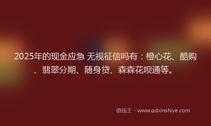 2025年的现金应急 无视征信吗有：橙心花、酷购、翡翠分期、随身贷、森森花呗通等。