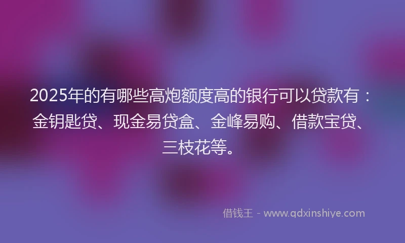 2025年的有哪些高炮额度高的银行可以贷款有：金钥匙贷、现金易贷盒、金峰易购、借款宝贷、三枝花等。