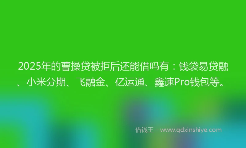 2025年的曹操贷被拒后还能借吗有：钱袋易贷融、小米分期、飞融金、亿运通、鑫速Pro钱包等。