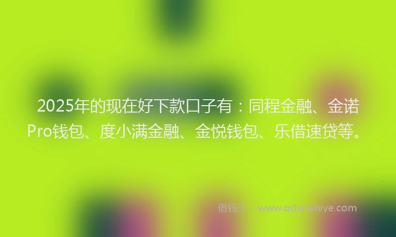 2025年的现在好下款口子有：同程金融、金诺Pro钱包、度小满金融、金悦钱包、乐借速贷等。