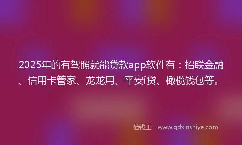 2025年的有驾照就能贷款app软件有：招联金融、信用卡管家、龙龙用、平安i贷、橄榄钱包等。