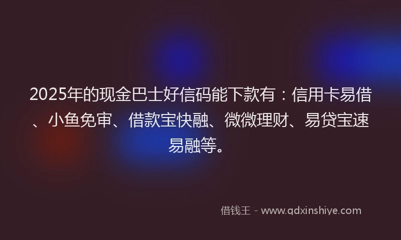 2025年的现金巴士好信码能下款有：信用卡易借、小鱼免审、借款宝快融、微微理财、易贷宝速易融等。