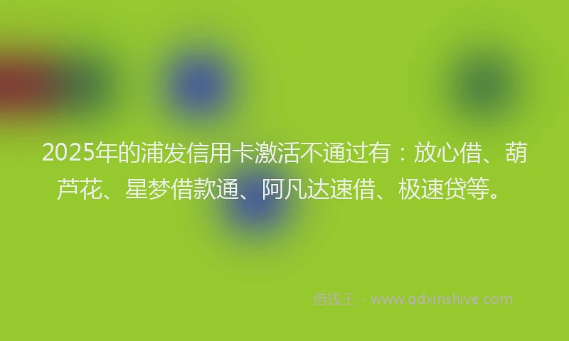 2025年的浦发信用卡激活不通过有：放心借、葫芦花、星梦借款通、阿凡达速借、极速贷等。
