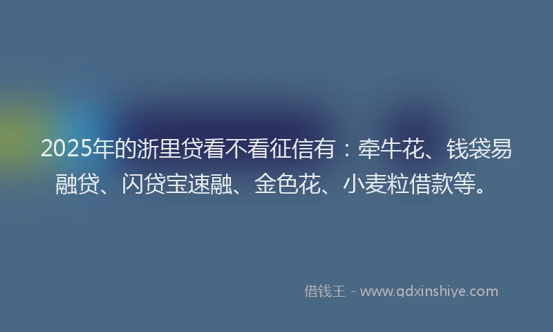 2025年的浙里贷看不看征信有：牵牛花、钱袋易融贷、闪贷宝速融、金色花、小麦粒借款等。
