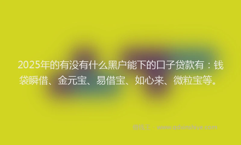 2025年的有没有什么黑户能下的口子贷款有：钱袋瞬借、金元宝、易借宝、如心来、微粒宝等。