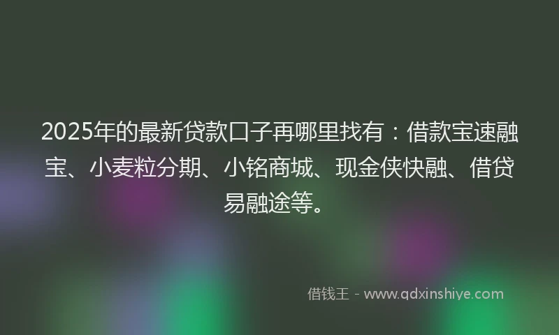 2025年的最新贷款口子再哪里找有：借款宝速融宝、小麦粒分期、小铭商城、现金侠快融、借贷易融途等。