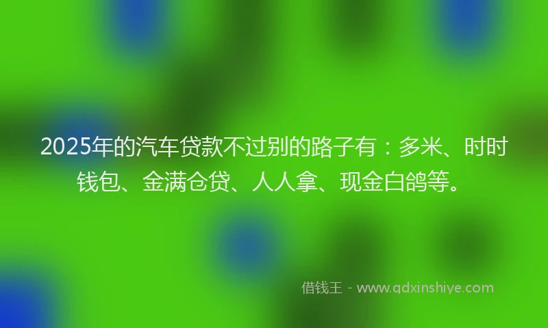 2025年的汽车贷款不过别的路子有：多米、时时钱包、金满仓贷、人人拿、现金白鸽等。