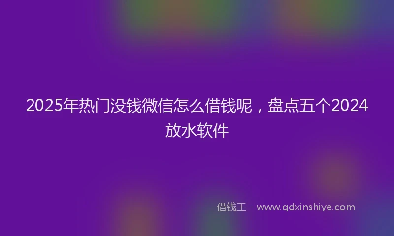 2025年热门没钱微信怎么借钱呢，盘点五个2024放水软件
