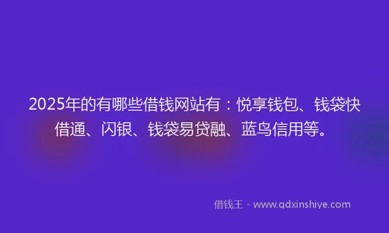 2025年的有哪些借钱网站有：悦享钱包、钱袋快借通、闪银、钱袋易贷融、蓝鸟信用等。