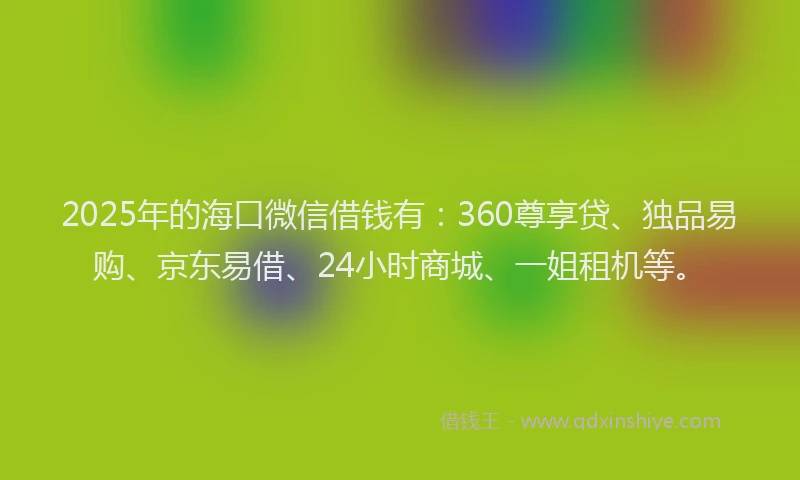 2025年的海口微信借钱有：360尊享贷、独品易购、京东易借、24小时商城、一姐租机等。