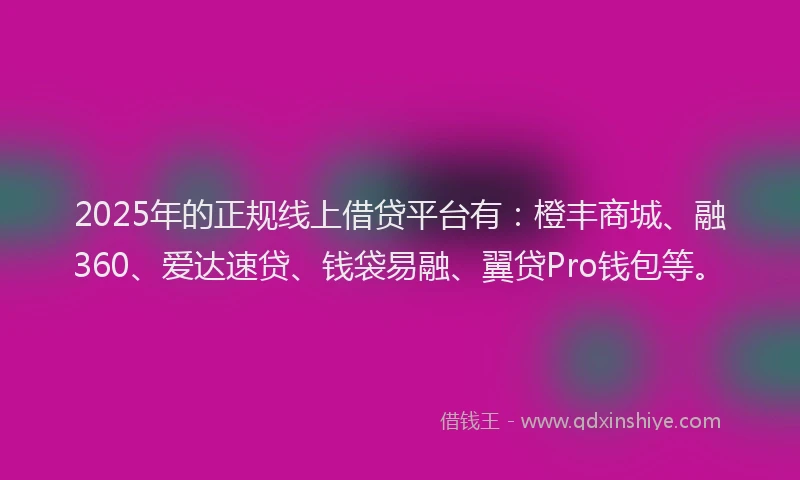 2025年的正规线上借贷平台有：橙丰商城、融360、爱达速贷、钱袋易融、翼贷Pro钱包等。