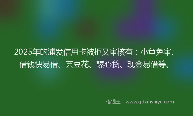 2025年的浦发信用卡被拒又审核有：小鱼免审、借钱快易借、芸豆花、臻心贷、现金易借等。