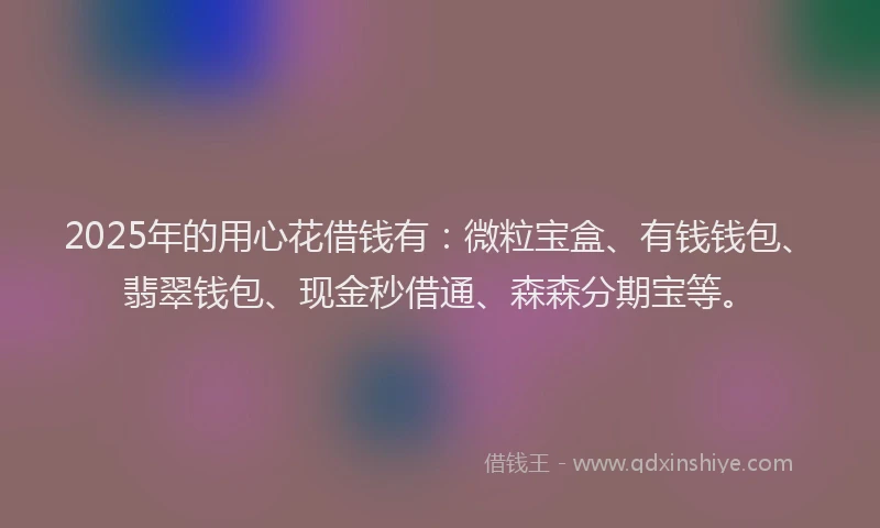 2025年的用心花借钱有：微粒宝盒、有钱钱包、翡翠钱包、现金秒借通、森森分期宝等。
