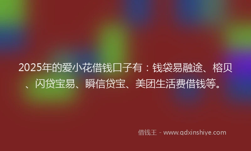 2025年的爱小花借钱口子有：钱袋易融途、榕贝、闪贷宝易、瞬信贷宝、美团生活费借钱等。