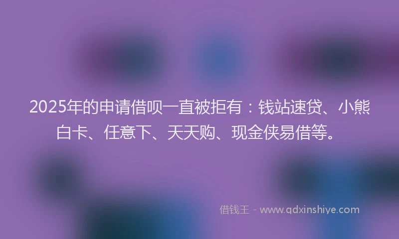 2025年的申请借呗一直被拒有：钱站速贷、小熊白卡、任意下、天天购、现金侠易借等。