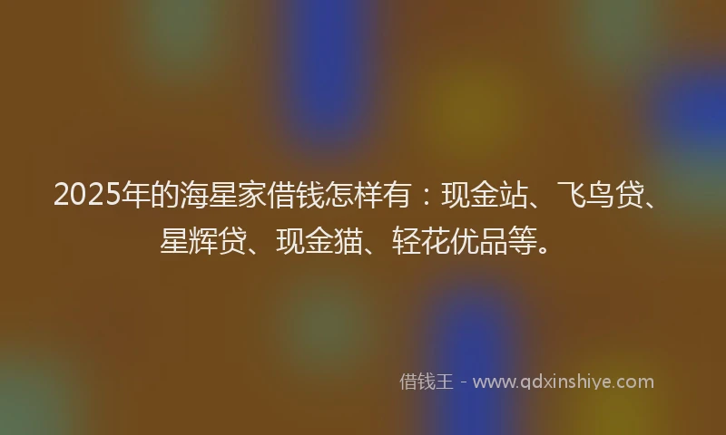 2025年的海星家借钱怎样有：现金站、飞鸟贷、星辉贷、现金猫、轻花优品等。