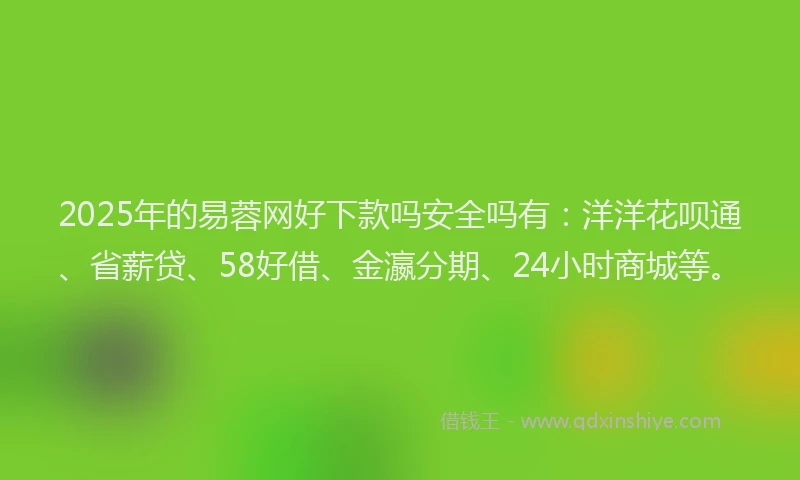 2025年的易蓉网好下款吗安全吗有：洋洋花呗通、省薪贷、58好借、金瀛分期、24小时商城等。