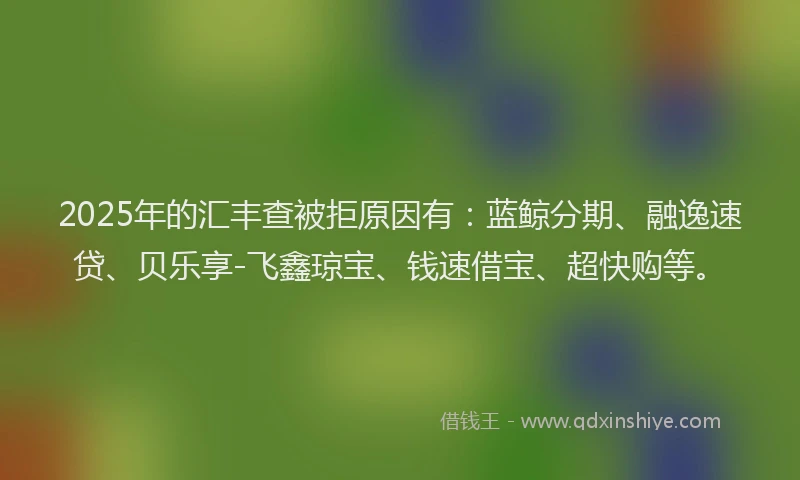2025年的汇丰查被拒原因有：蓝鲸分期、融逸速贷、贝乐享-飞鑫琼宝、钱速借宝、超快购等。