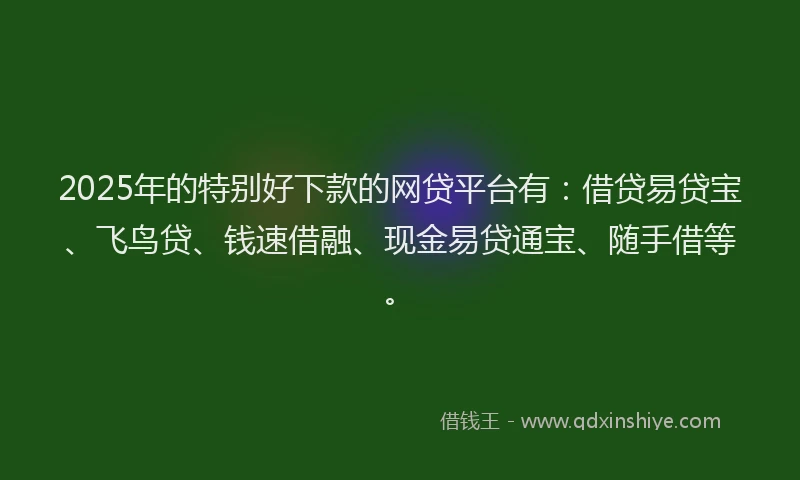2025年的特别好下款的网贷平台有：借贷易贷宝、飞鸟贷、钱速借融、现金易贷通宝、随手借等。
