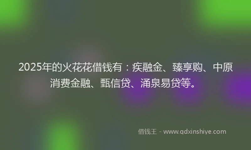2025年的火花花借钱有：疾融金、臻享购、中原消费金融、甄信贷、涌泉易贷等。