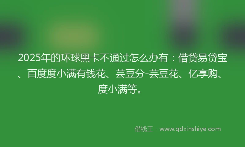 2025年的环球黑卡不通过怎么办有：借贷易贷宝、百度度小满有钱花、芸豆分-芸豆花、亿享购、度小满等。